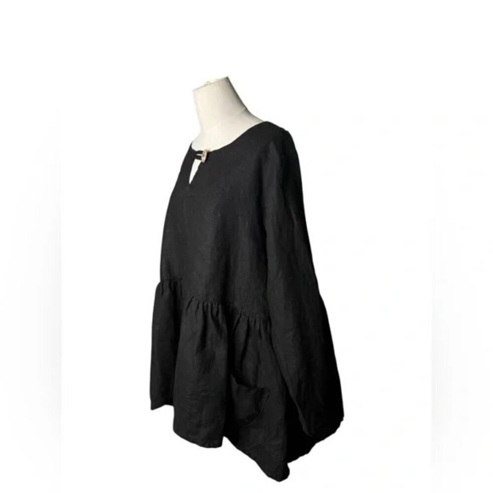 HEART DESIRE Robin 100% Linen Black Long Sleeve Blouse in XL - Picture 4 of 9